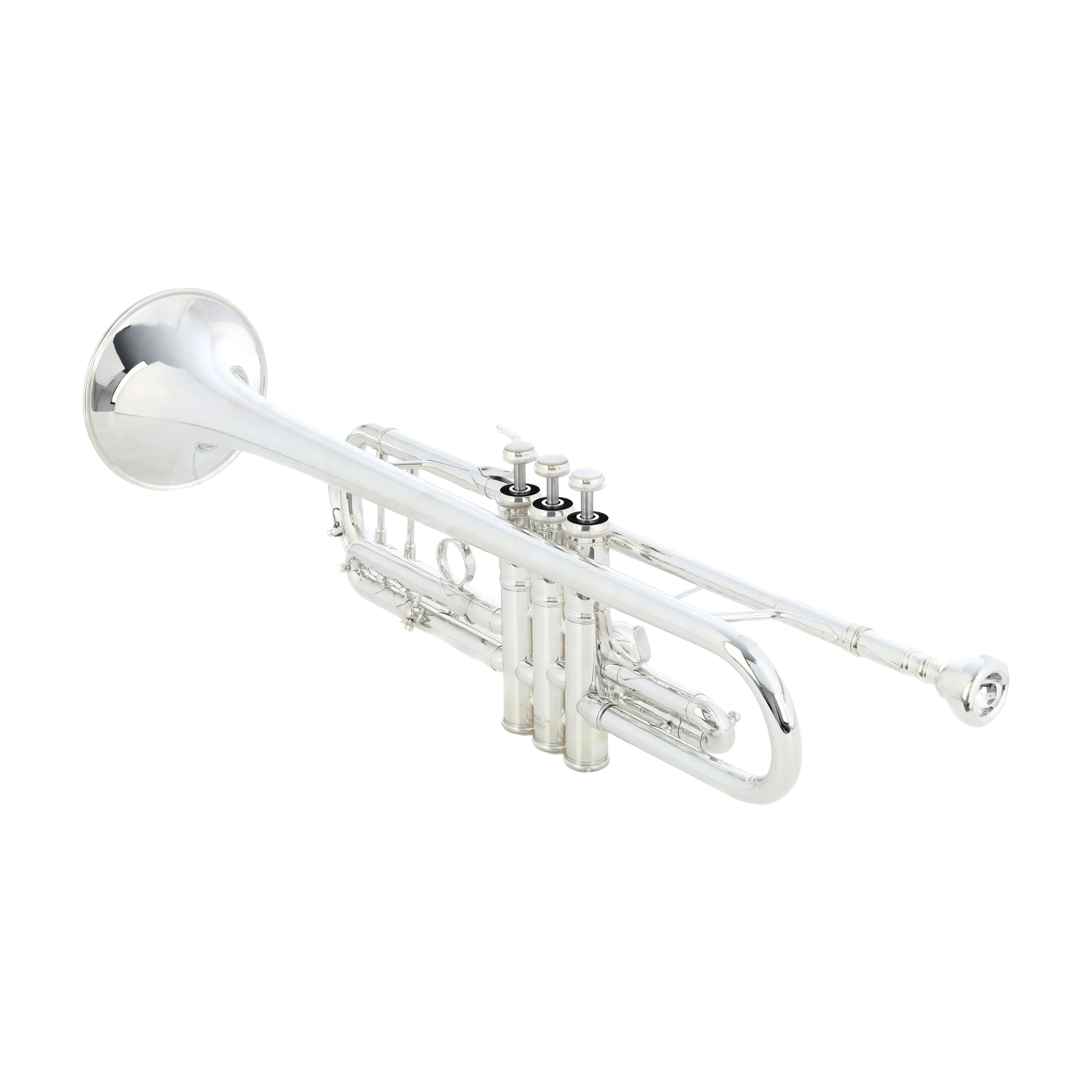 Yamaha YTR-9335NYS-BR silver plated finish top angle view of the trumpet