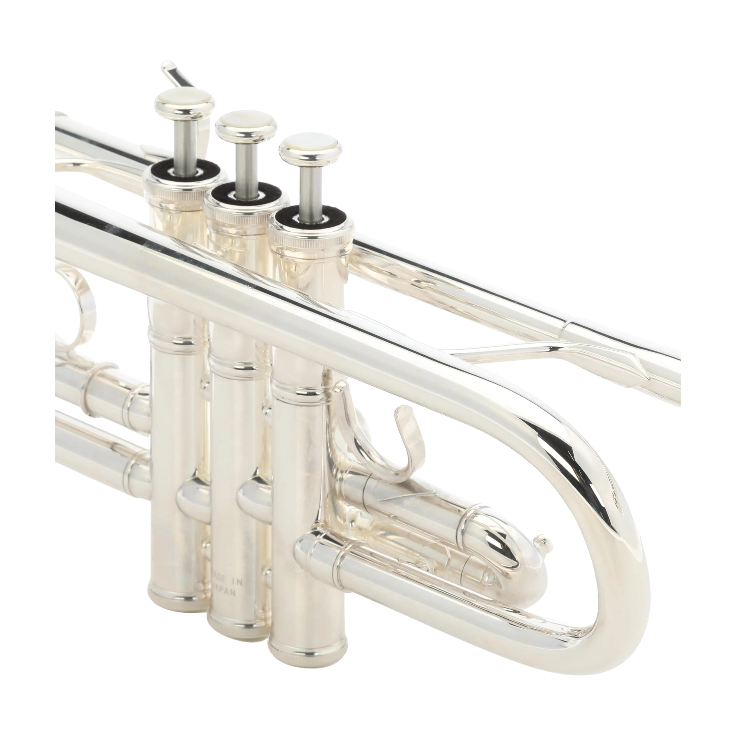 Yamaha YTR8445S silver plated finish close up view of the trumpet