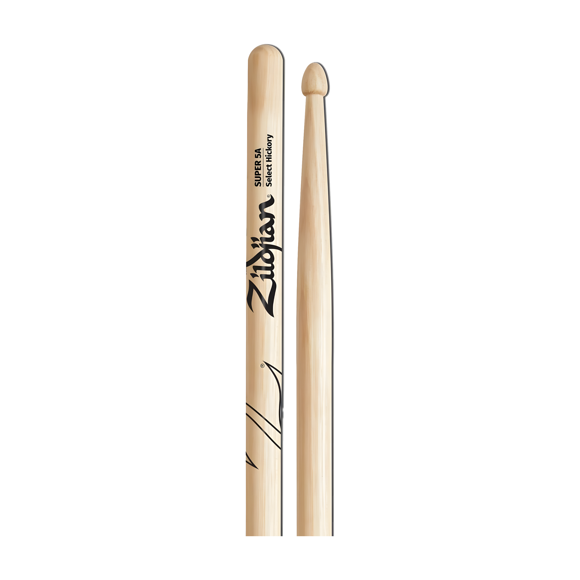 Close-up view of Zildjian ZS5A Natural Hickory Drumsticks - Super 5A