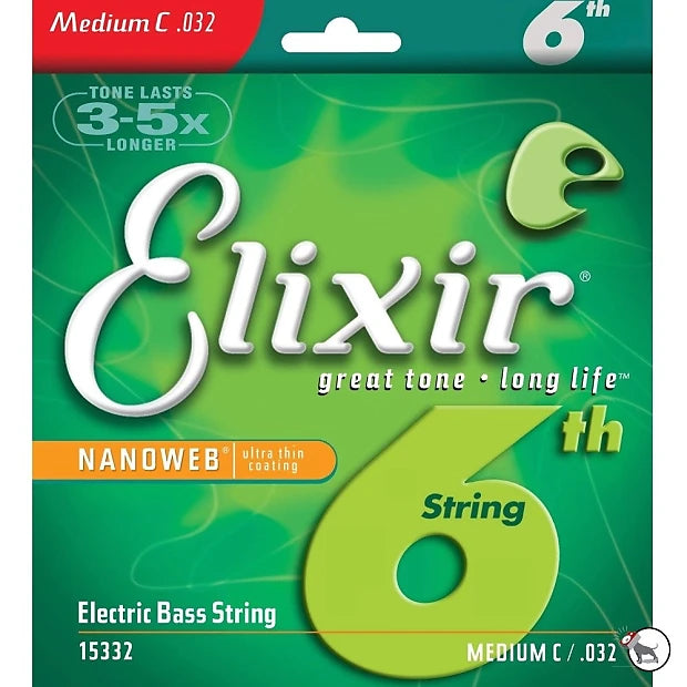 Elixir 15332 Custom Nickel Plated Steel Single 6th Electric Bass String Medium C (.032)