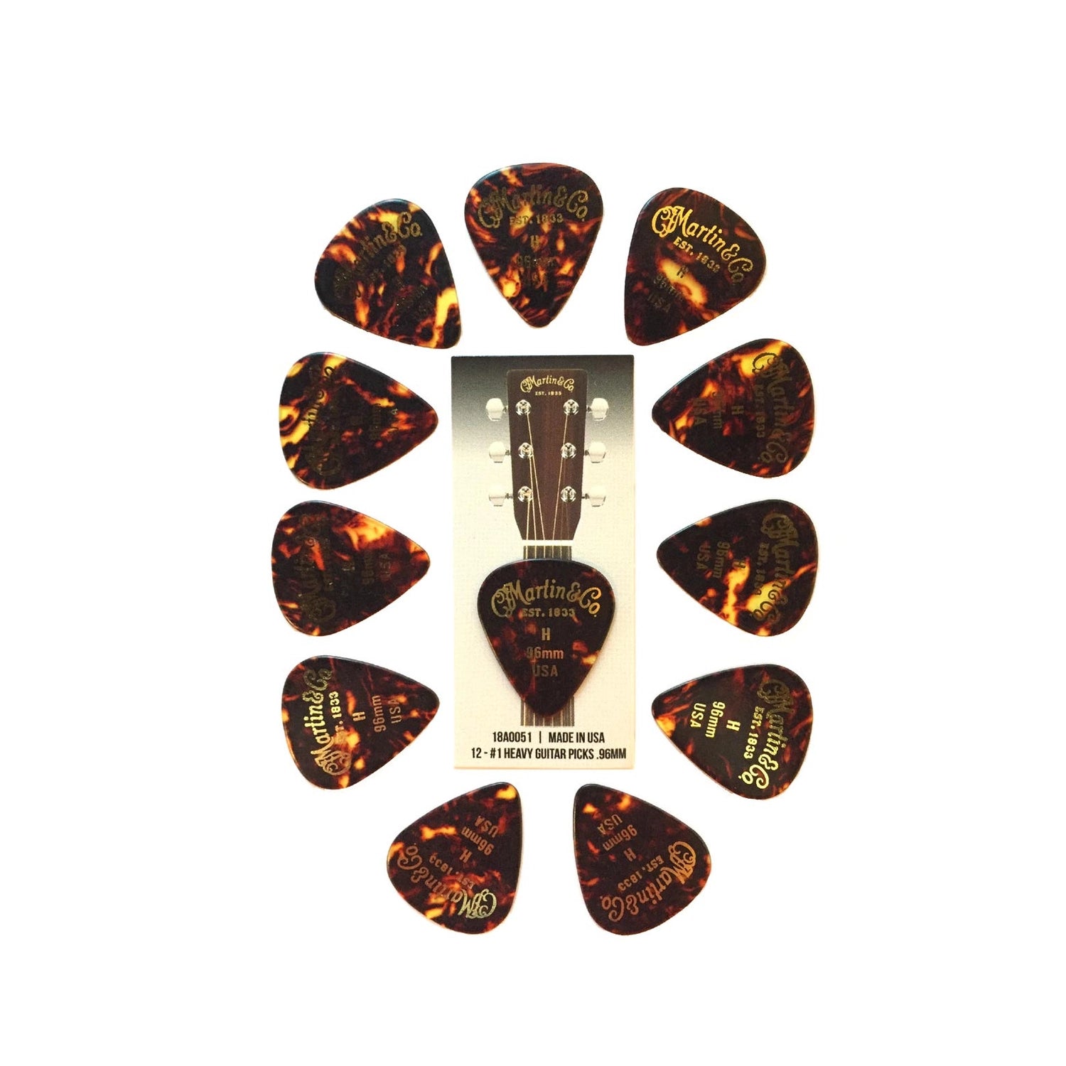 Martin Guitar Picks Tortoise Shell 12 Pack 18A0051 Heavy .96mm