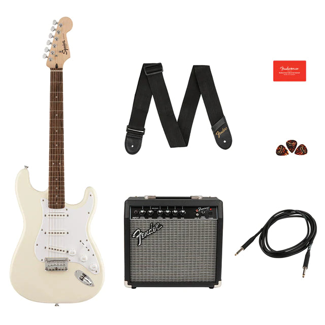 Squier by Fender Stratocaster HT Electric Guitar Bundle - Olympic White