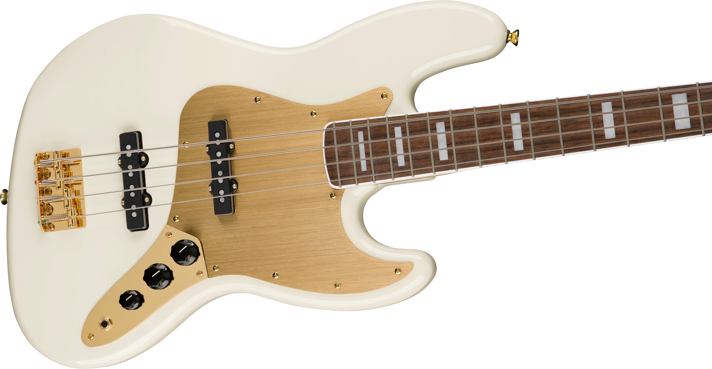 Squier 40th Anniversary Gold Edition Jazz Electric Bass Guitar - Olympic White