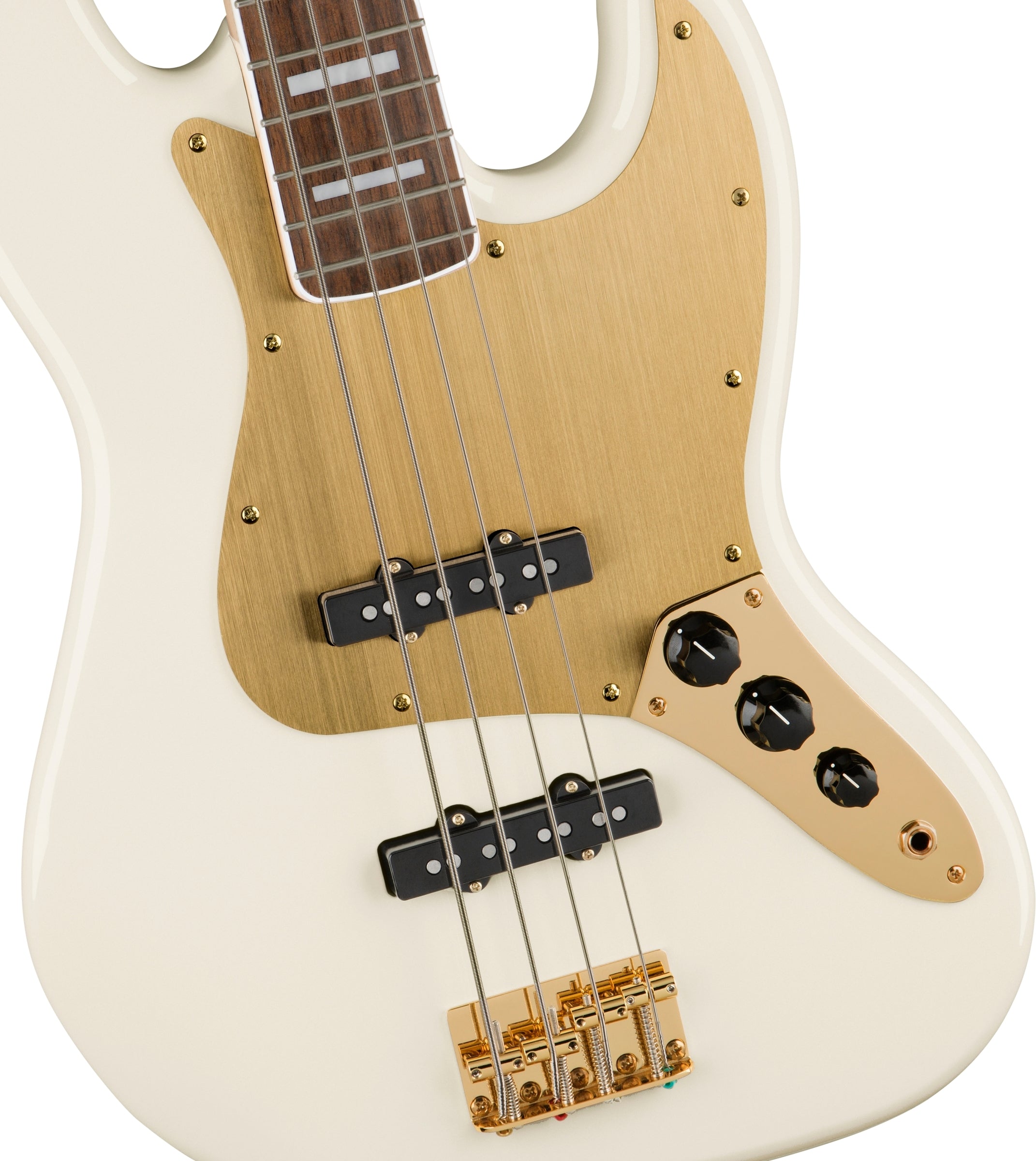 Squier 40th Anniversary Gold Edition Jazz Electric Bass Guitar - Olympic White