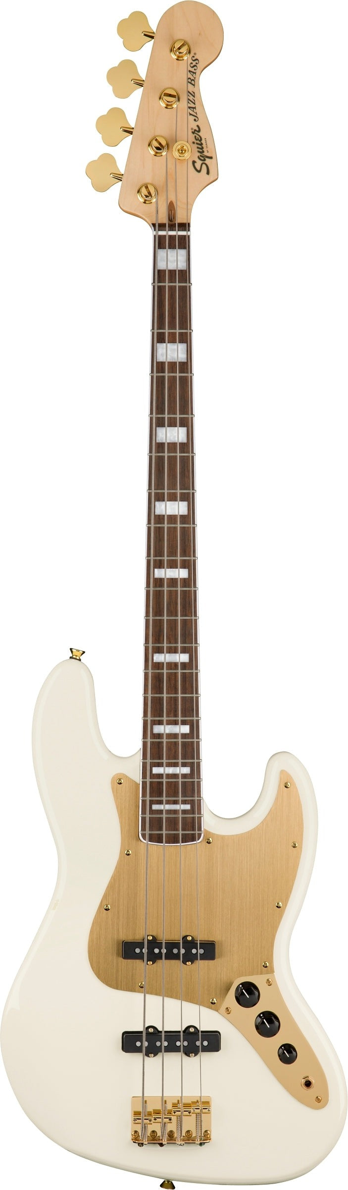 Squier 40th Anniversary Gold Edition Jazz Electric Bass Guitar - Olympic White