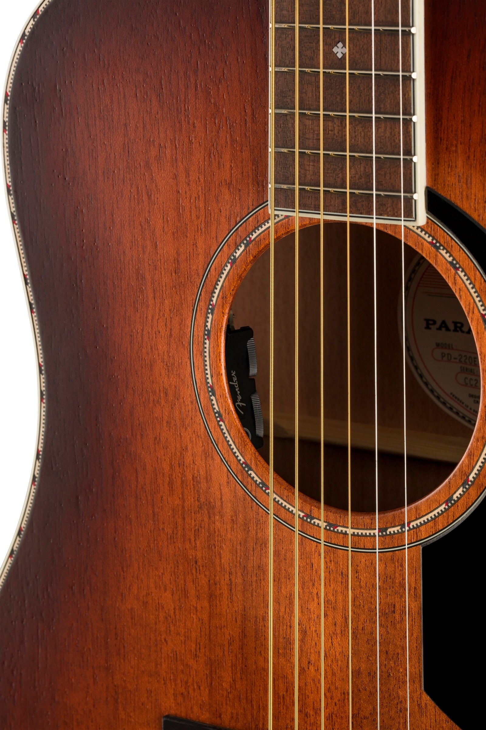 Fender PD-220E All Mahogany Dreadnought Acoustic-Electric Guitar - Aged Cognac Burst