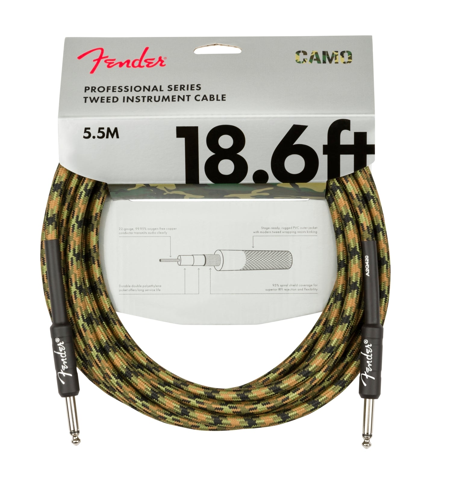 Fender Professional Series 18.6' Instrument Cable - Woodland Camo