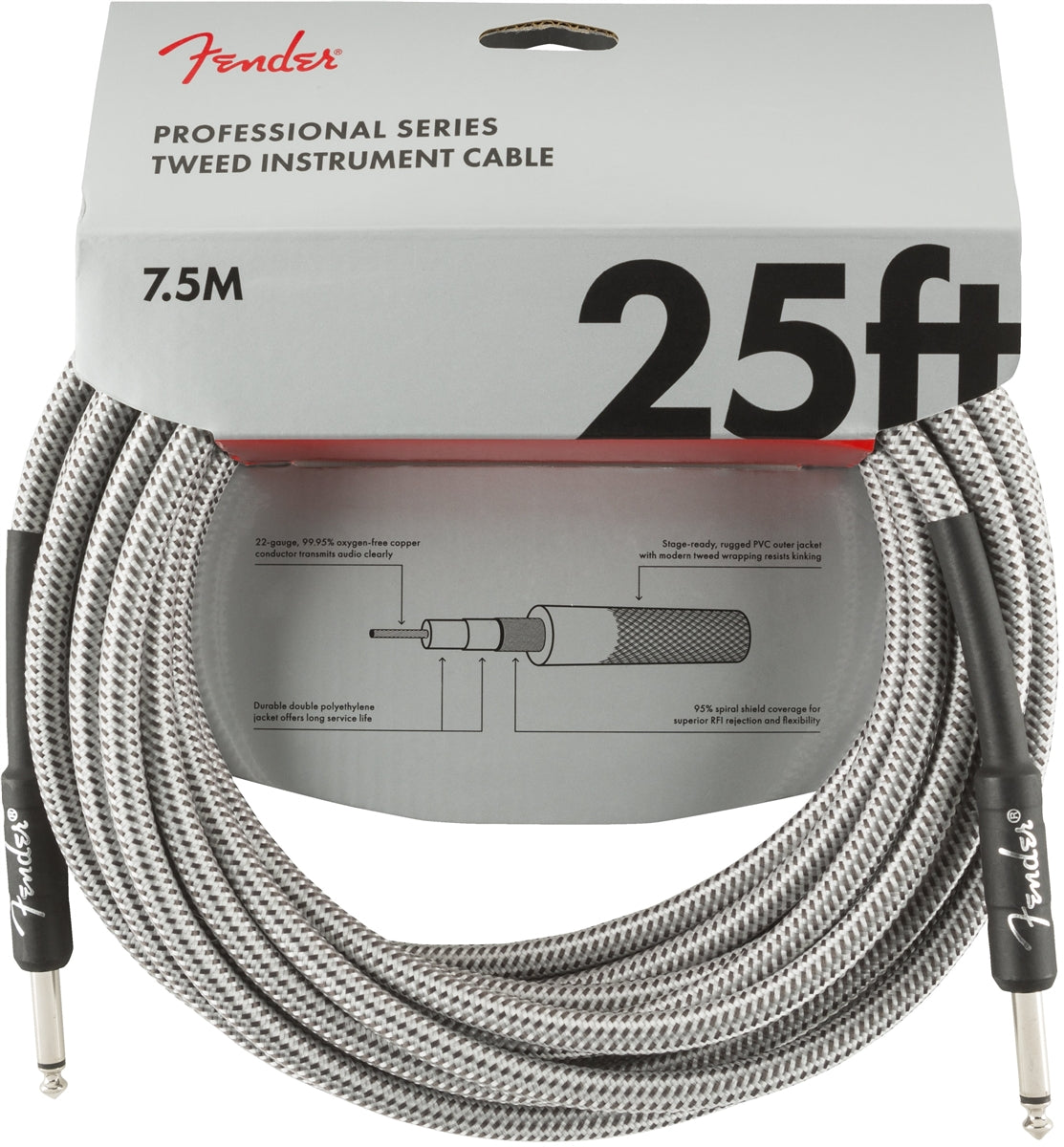 Fender Professional Series 25' Instrument Cable - White Tweed