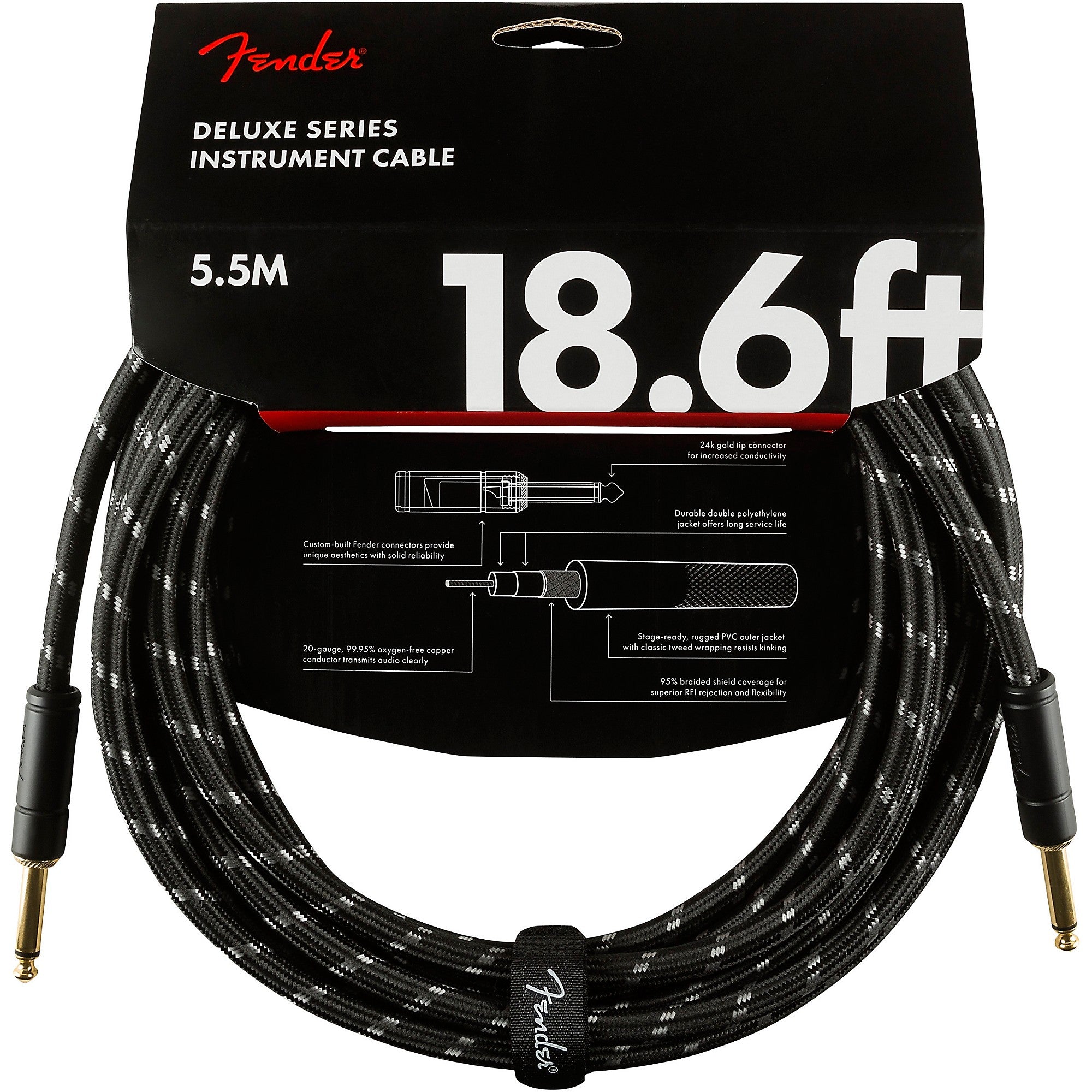 Fender Deluxe Series Straight to Straight Instrument Cable 18.6 ft. Black Tweed