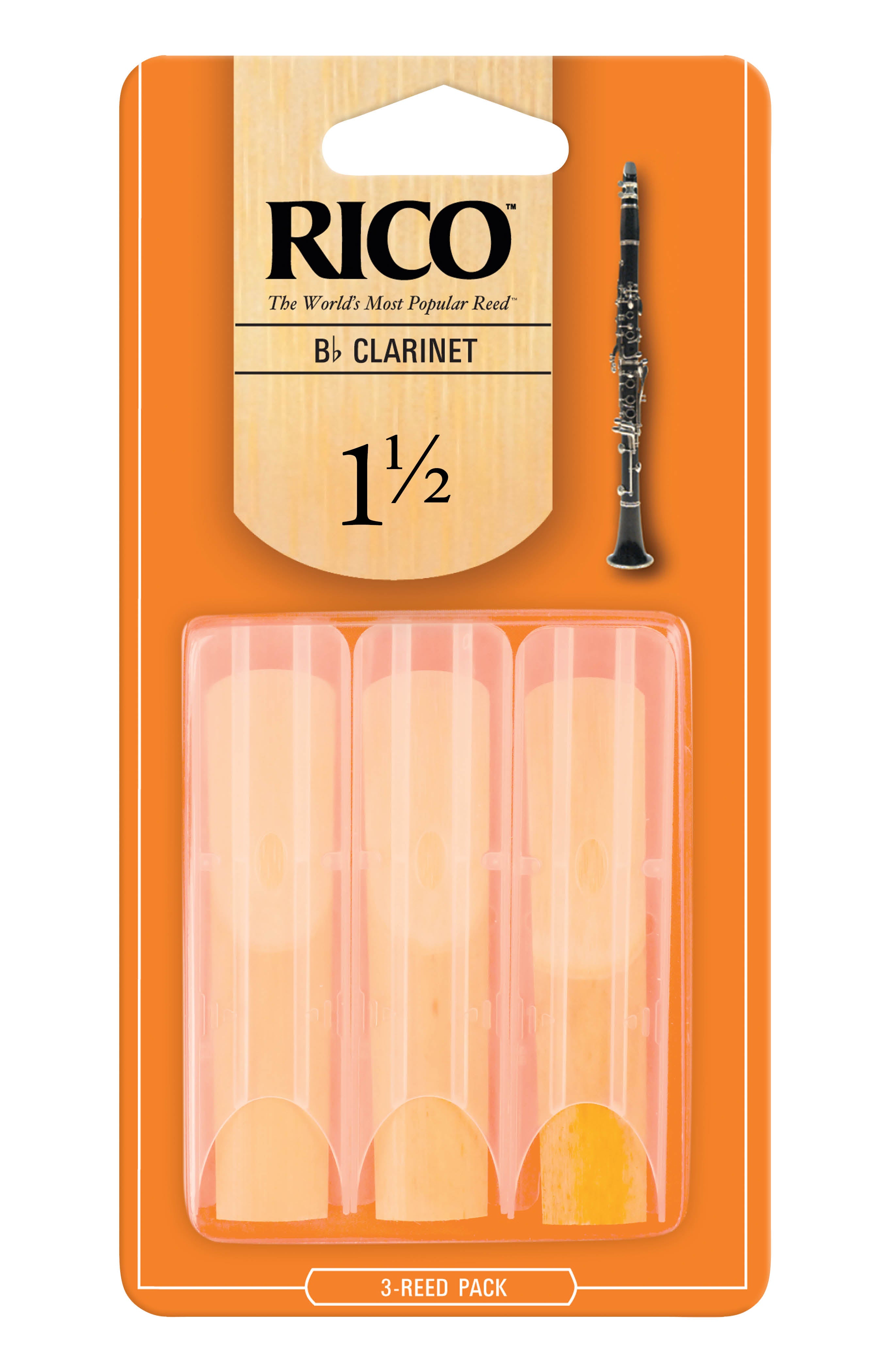 Rico by D'Addario Bb Clarinet Reeds, 1.5, 3-pack