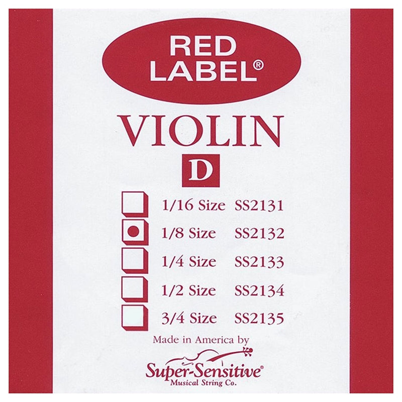 Red Label Single Violin String - D 1/8