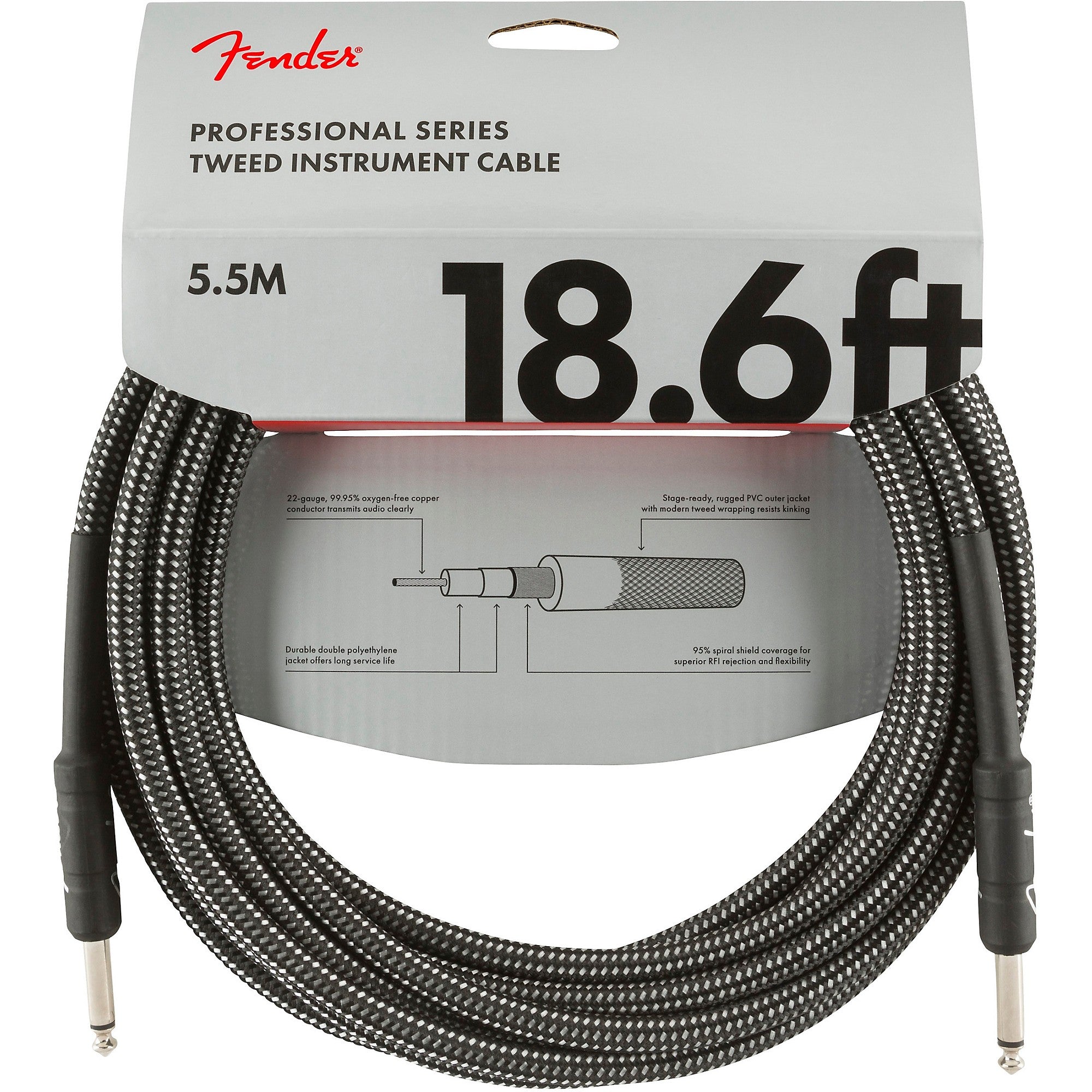 Fender Professional Series Straight to Straight 18.6' Instrument Cable - Gray Tweed