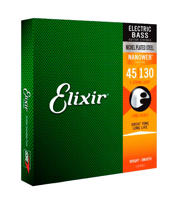Cuerdas Elixir 14202 Nanoweb Light Long Scale para Bajo Eléctrico de 5 Cuerdas
