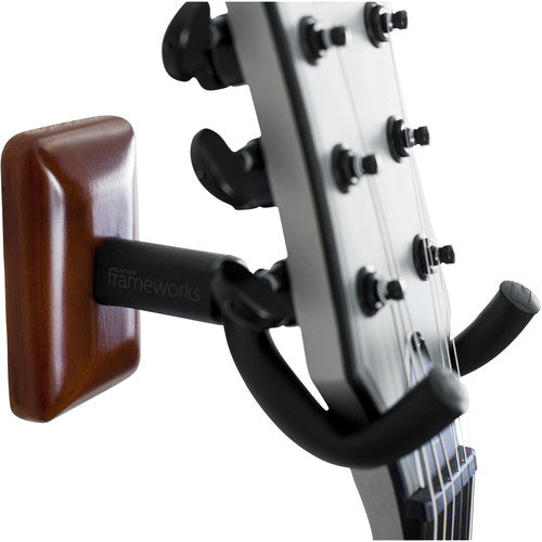 Gator Wall-Mounted Guitar Hanger with Mahogany Mounting Plate