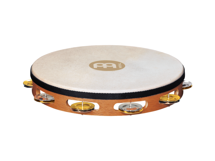 Recording- Combo Goat-Skin Wood Tambourine, Dual- Alloy Jingles