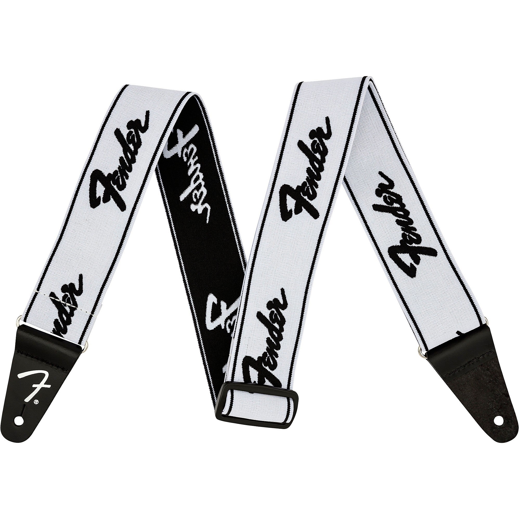 Fender Weighless Running Logo 2" Wide Guitar Strap - White/Black