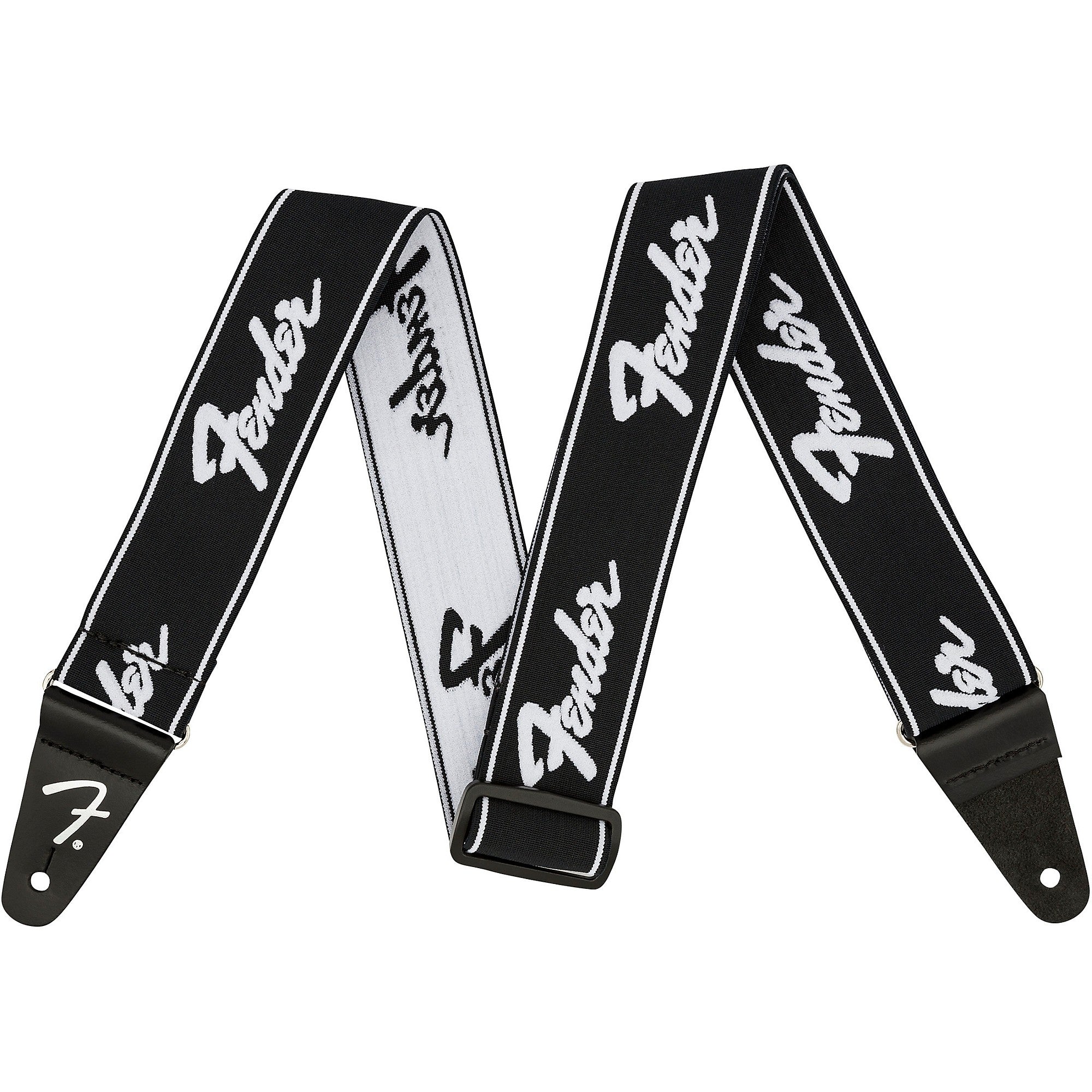Fender Weighless Running Logo 2" Wide Guitar Strap - Black/White