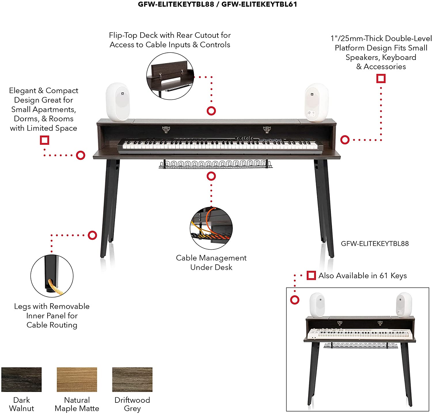 Gator Elite Furniture Series 61-Note Keyboard Table (Natural Maple)