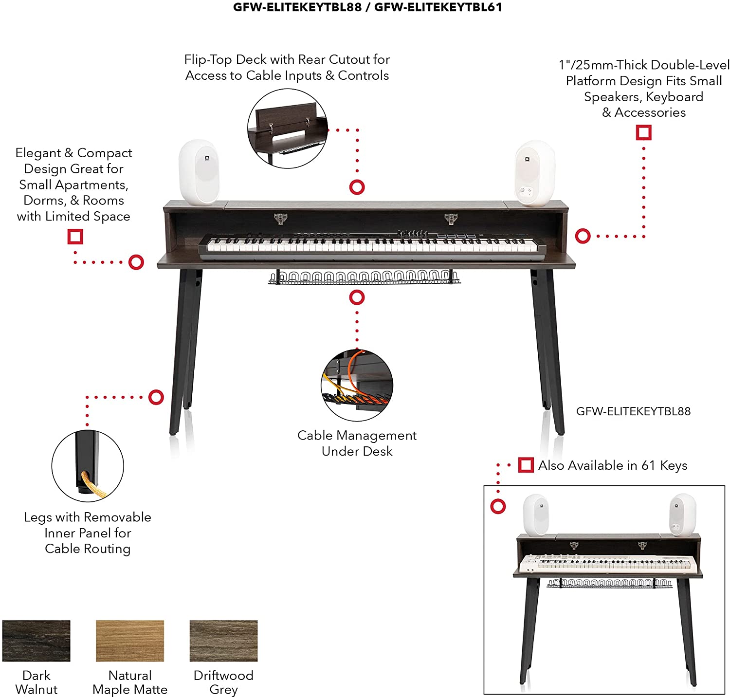 Gator Frameworks Elite Series 88-Note Keyboard Desk - Driftwood Grey