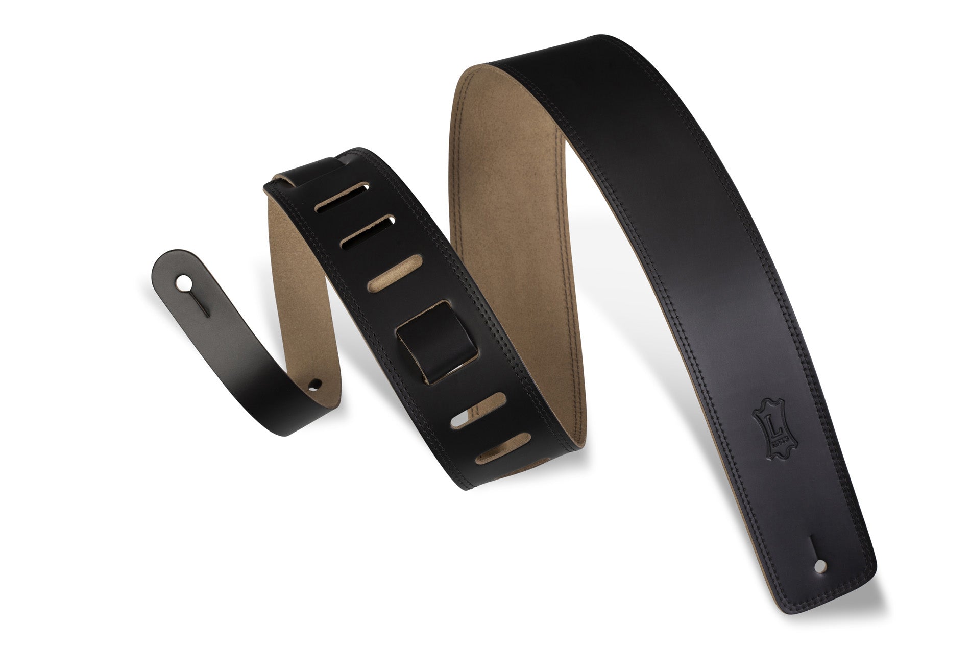 Levy's 2.5" Wide Genuine Leather Guitar Strap - Black