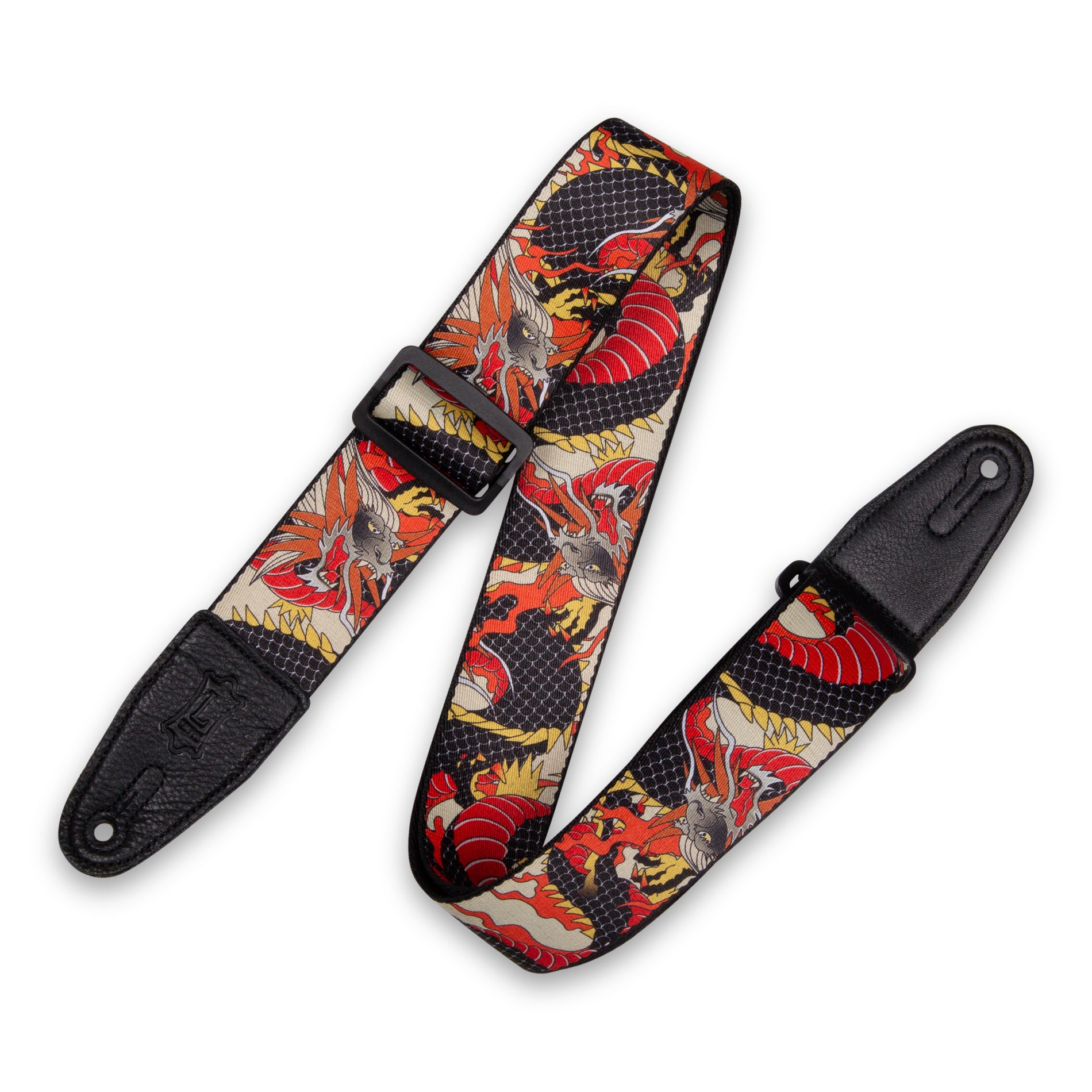 Levy's 2" Polyester Guitar Strap W/Leather Ends - Japanese Traditional Dragon