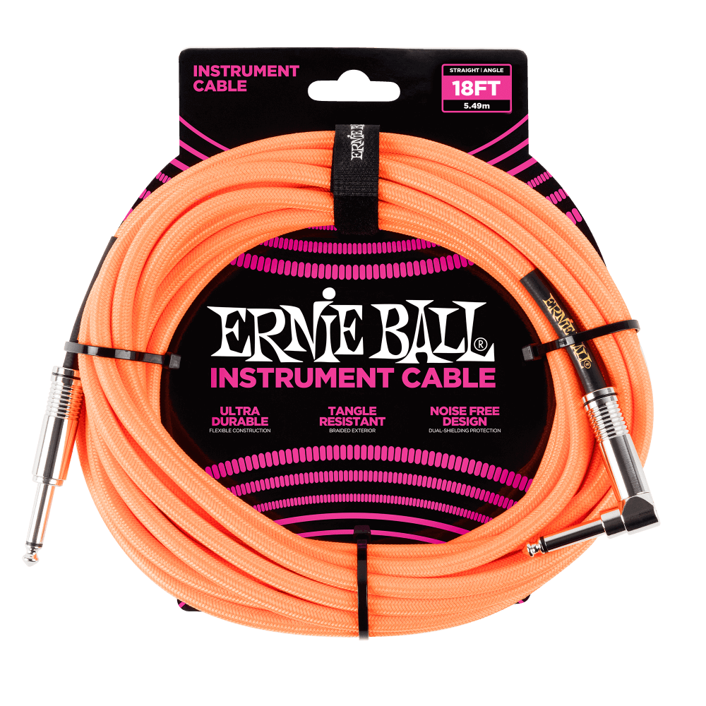 Ernie Ball 18' Straight to Angle Braided Instrument Cable Neon Orange