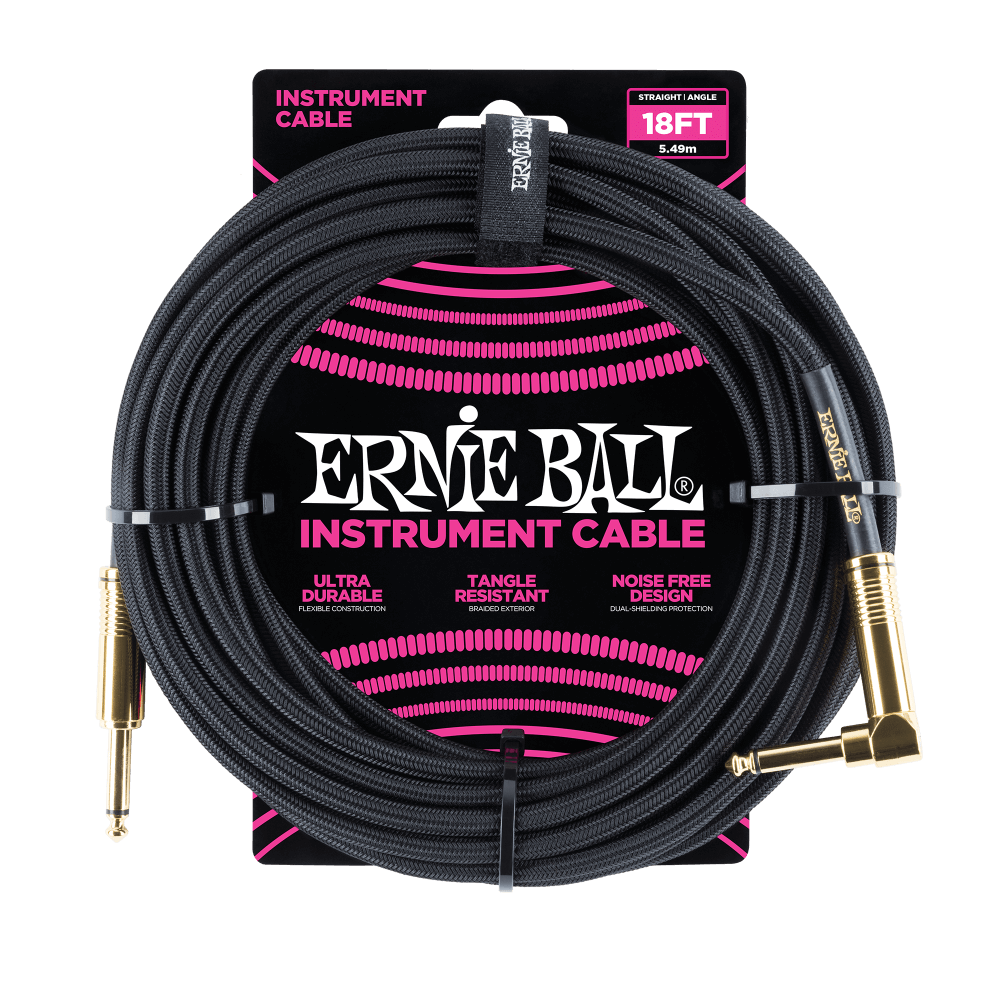 Ernie Ball 18' Straight to Angle Braided Instrument Cable Black/Black