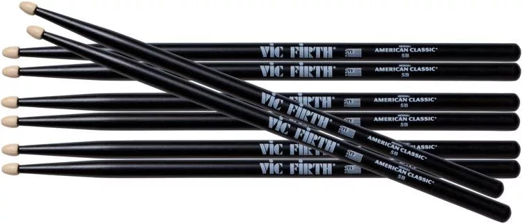 Vic Firth American Classic 5B Hickory 4 Pack Drumsticks - Black