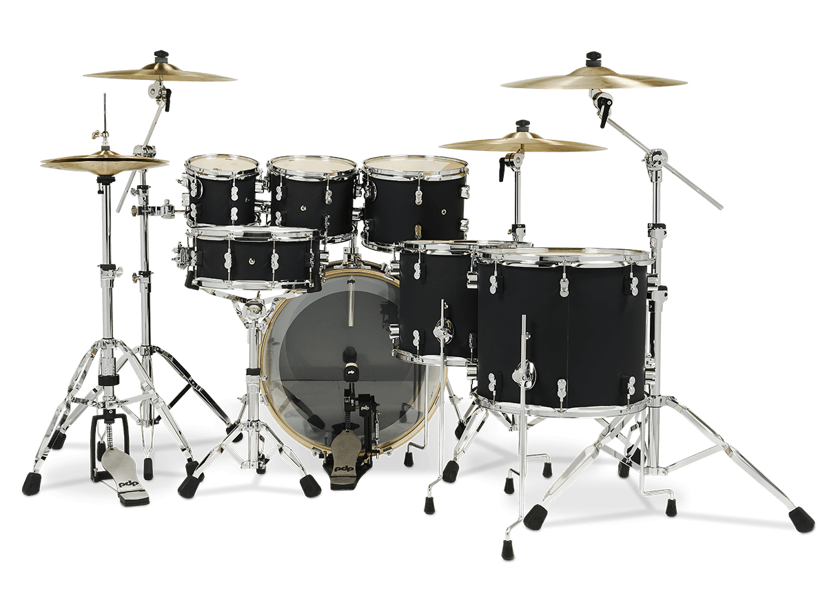 PDP Concept Maple 7-Piece Shell Pack w/ 8"/10"/12" Toms, 14"/16" Floor Toms, 22" Bass Drum & 14" Snare - Satin Black