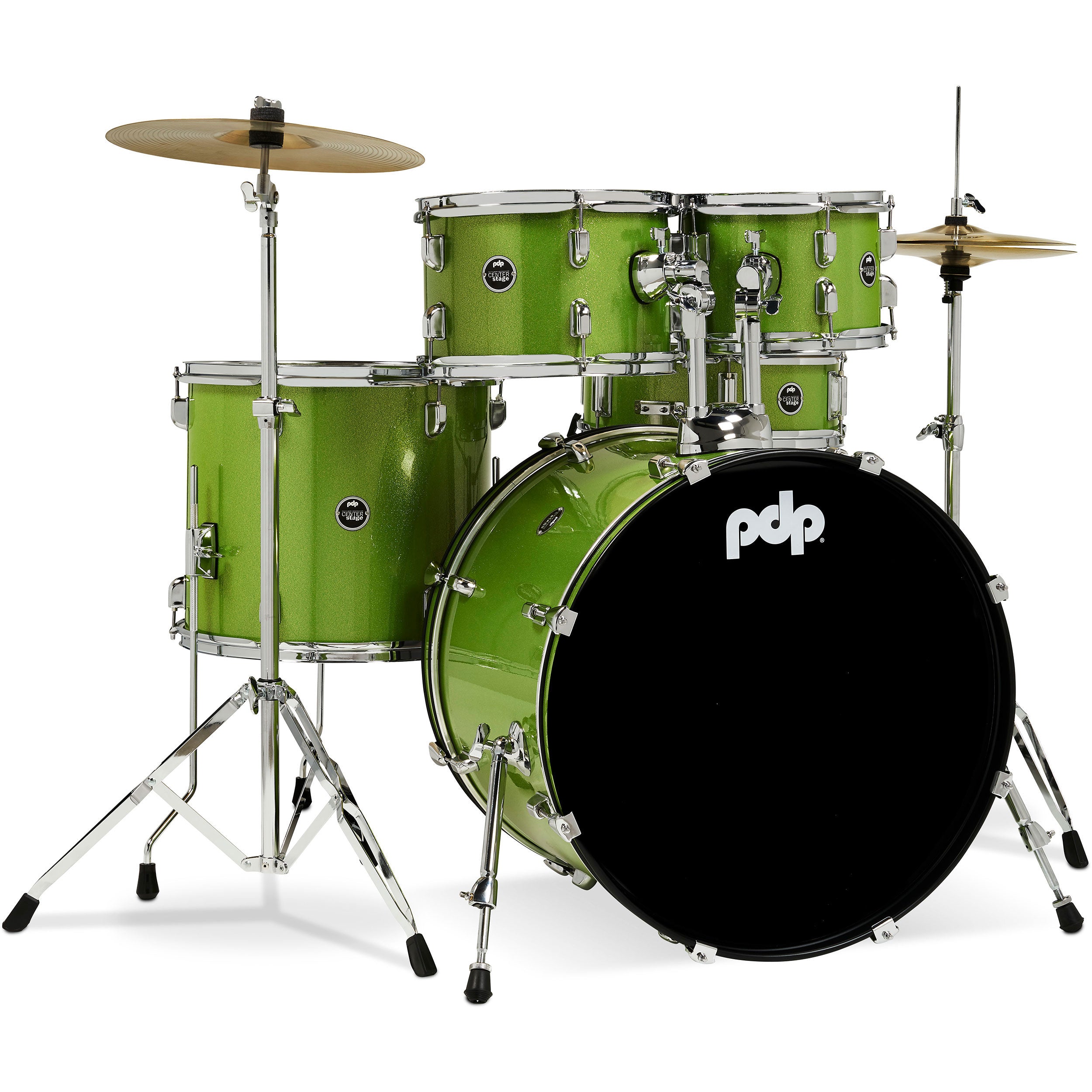 PDP Center Stage 5 Piece Complete Drum Kit - Electric Green Sparkle