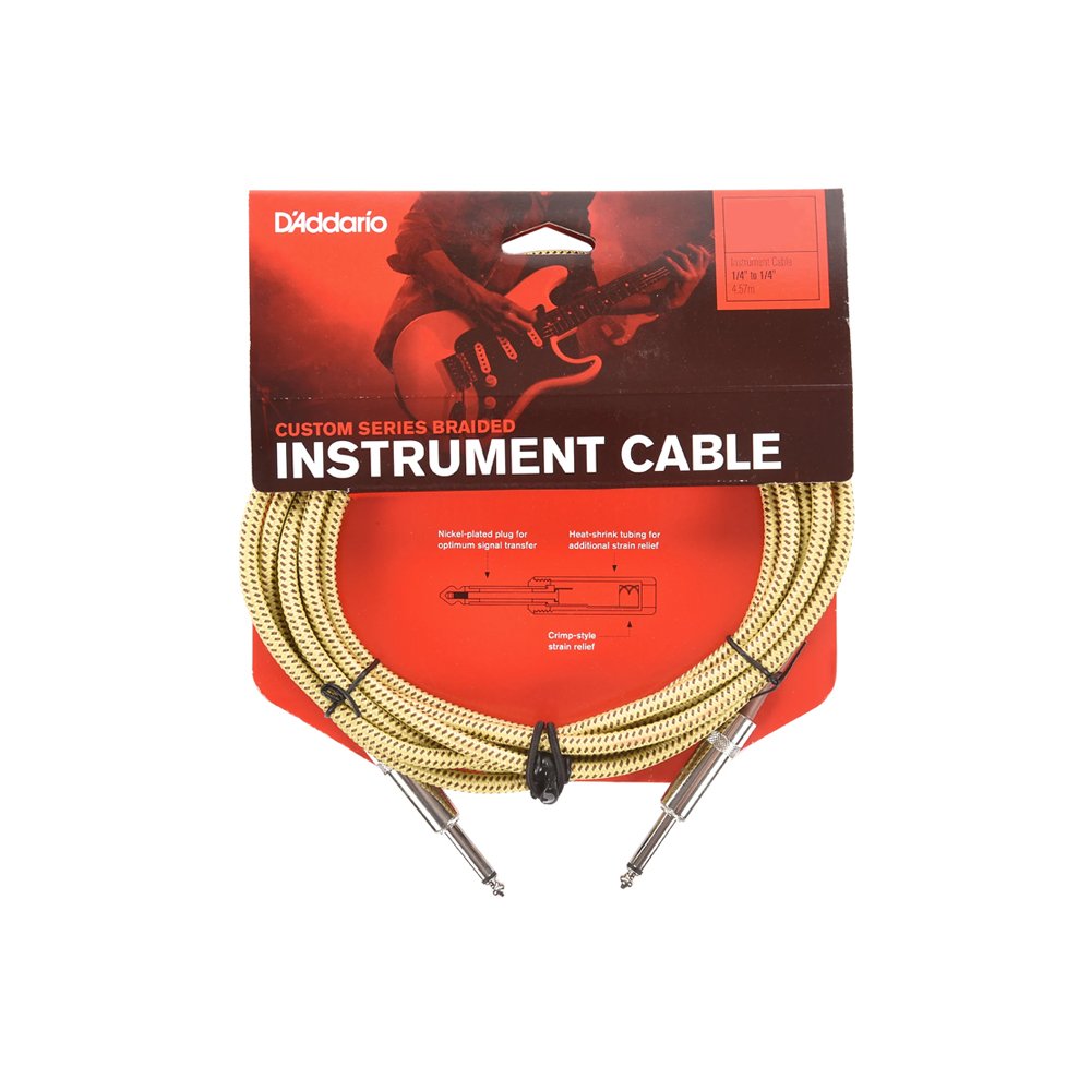 D'Addario PW-BG-10TW Braided Straight to Straight Instrument Cable - 10 foot Tweed