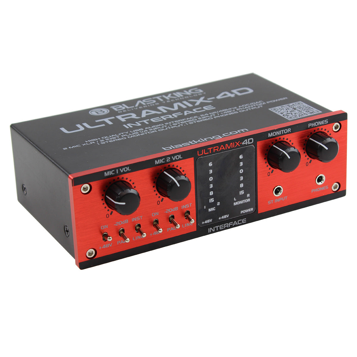 Blastking USB Audio Interface 24-bit/48 KHz XLR 1/4″ +48V Phantom – ULTRAMIX-4D