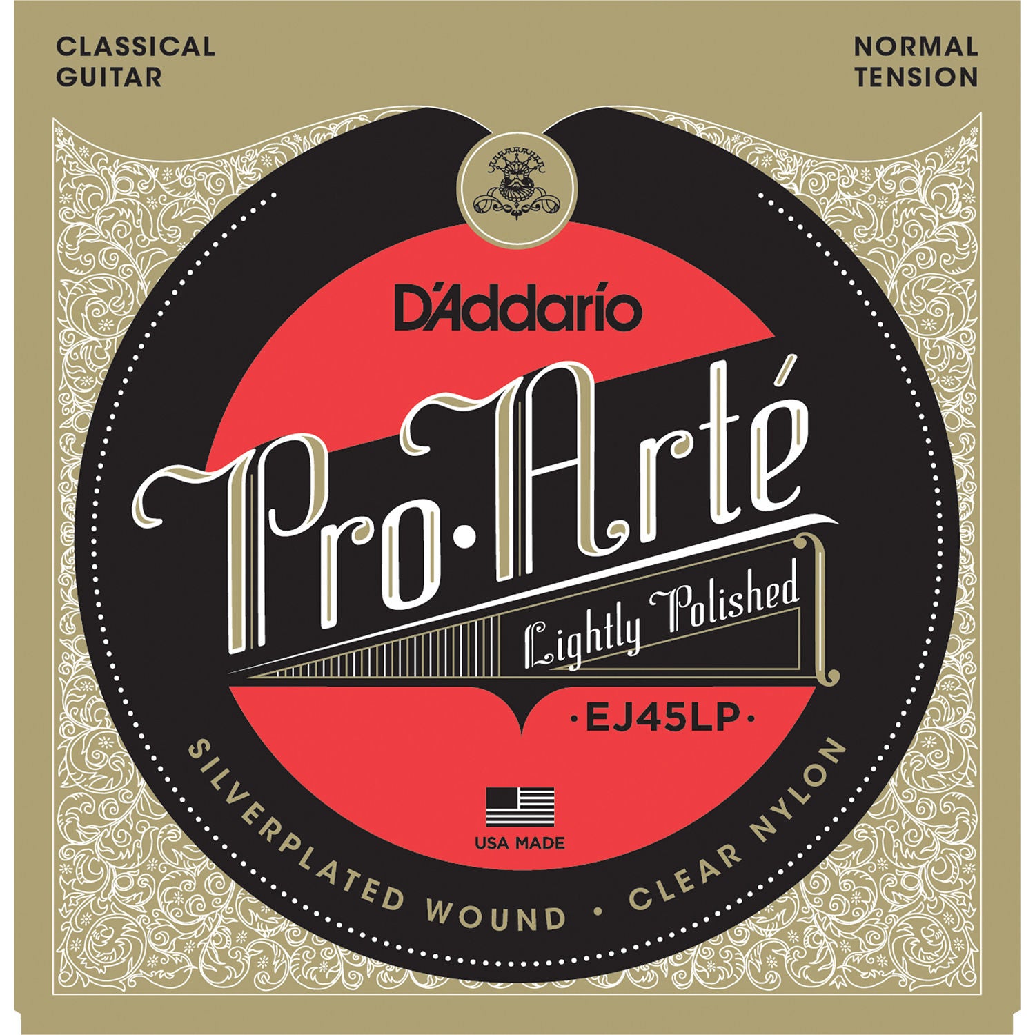 D'Addario EJ45LP Normal Tension Pro-Arte Lightly Polished Composite Classical Guitar Strings (6-String Set, Clear Nylon, 28 - 43)