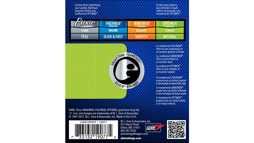 Elixir Electric Guitar Strings with OPTIWEB Coating, Light/Heavy (.010-.052)