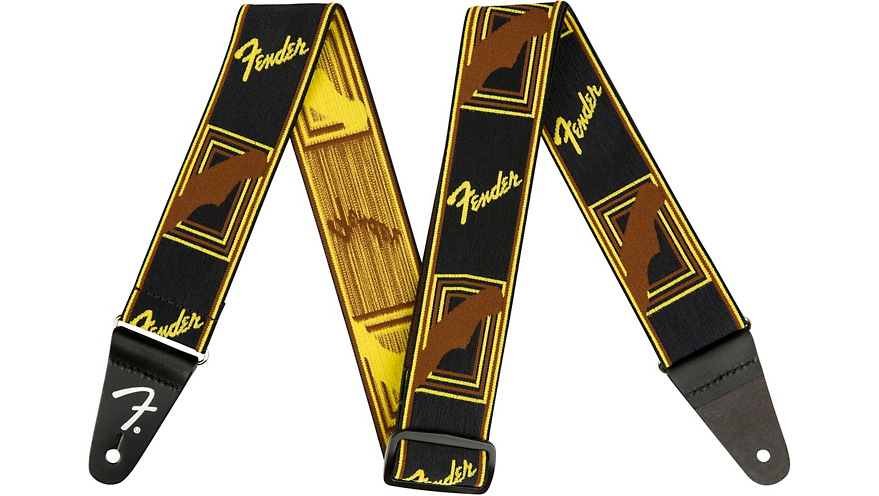 Fender WeighLess Monogram Guitar Strap Black, Yellow, and Brown 2 in.