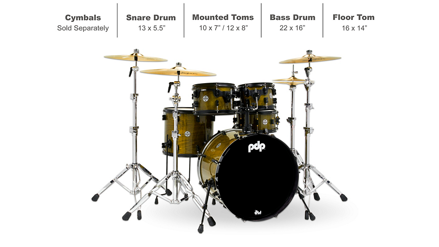 PDP by DW Limited Edition Concept Maple Shell Pack in Olive Stain Lacquer with Black Hardware