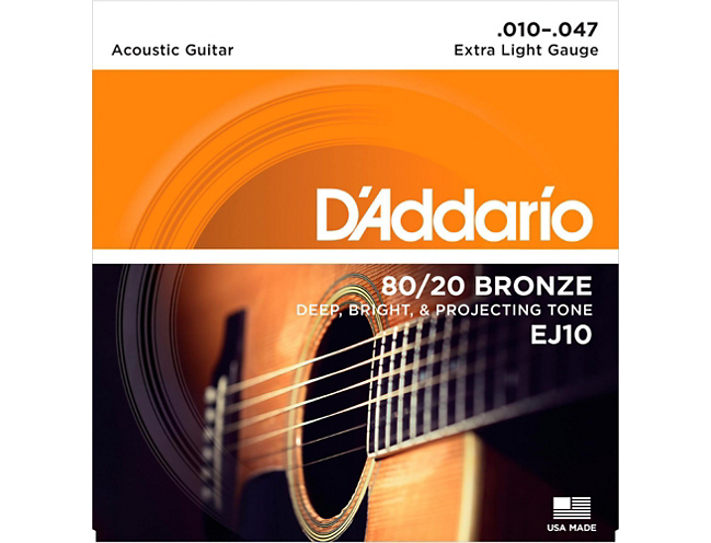 D'Addario EJ10 80/20 Bronze Extra Light Acoustic Guitar Strings