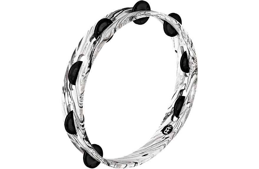 Meinl Traditional Wood Tambourine with 1 Row Black Plated Steel Jingles White Marble