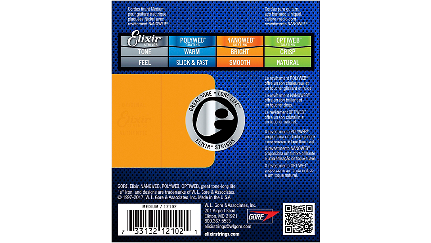 Elixir Electric Guitar Strings with NANOWEB Coating, Medium (.011-.049)