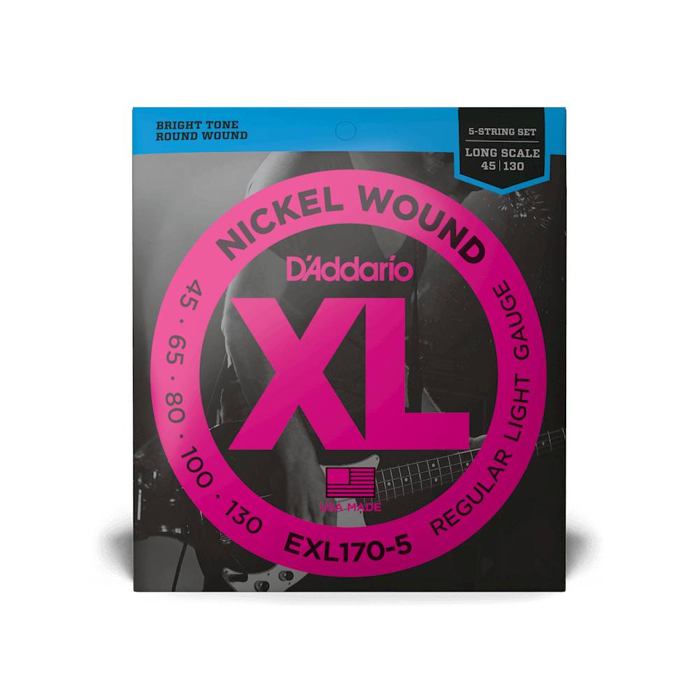 D'Addario Nickel Wound Regular Light 5-String Long Scale Bass Guitar String Set