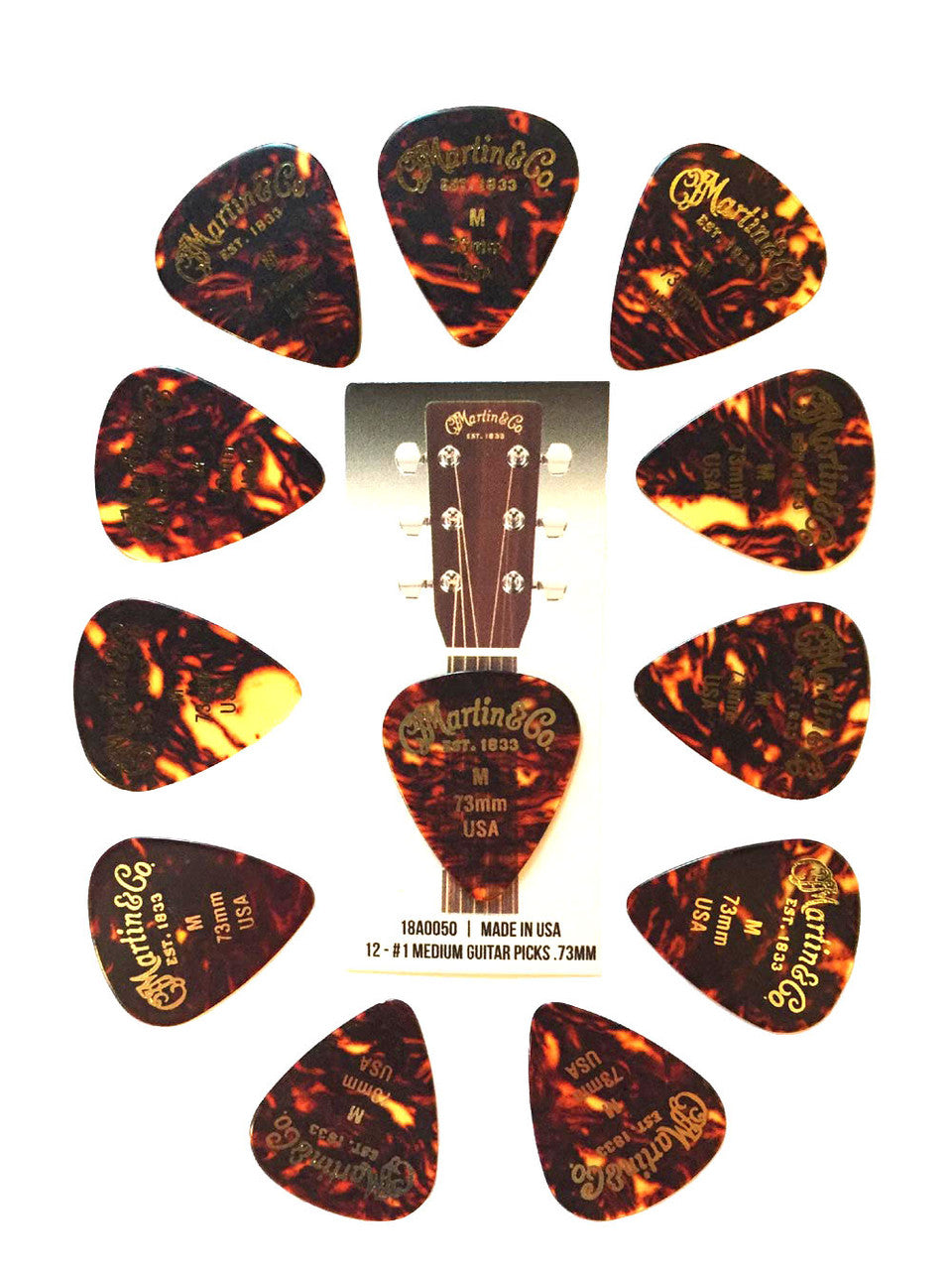 Martin Guitar Picks Tortoise Shell 12 Pack 18A0050 Medium .73mm