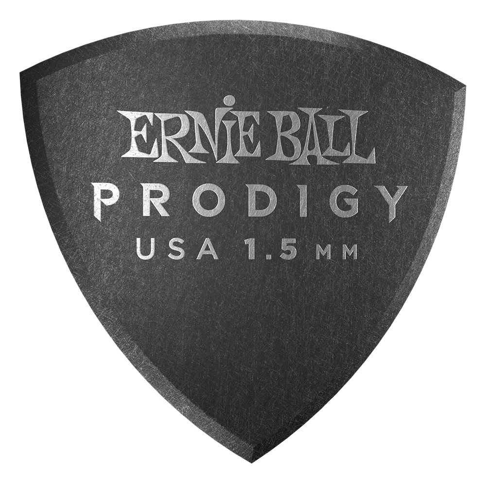 Ernie Ball Prodigy 1.5mm Delrin Guitar Picks Precision Tips Black Large Shield - 6 Pack