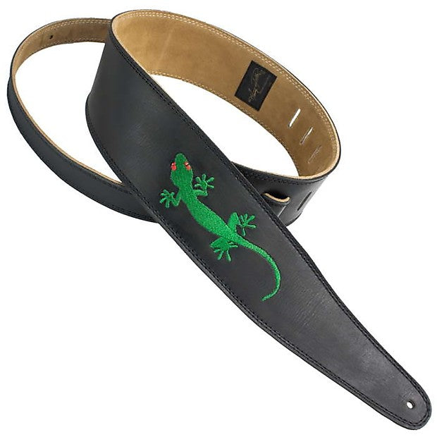 Henry Heller HPEMG-BLK Black Leather Electric Guitar Bass Strap w/ Gecko Cut Out